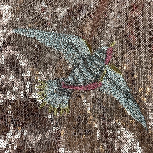 LOB Sequin Dress with Bird Embroidery Mini Shift V Back Sparkle Party Sz S - Picture 8 of 11